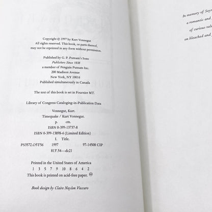 Timequake by Kurt Vonnegut [FIRST EDITION • FIRST PRINTING] 1997 • G.P. Putnam's Sons