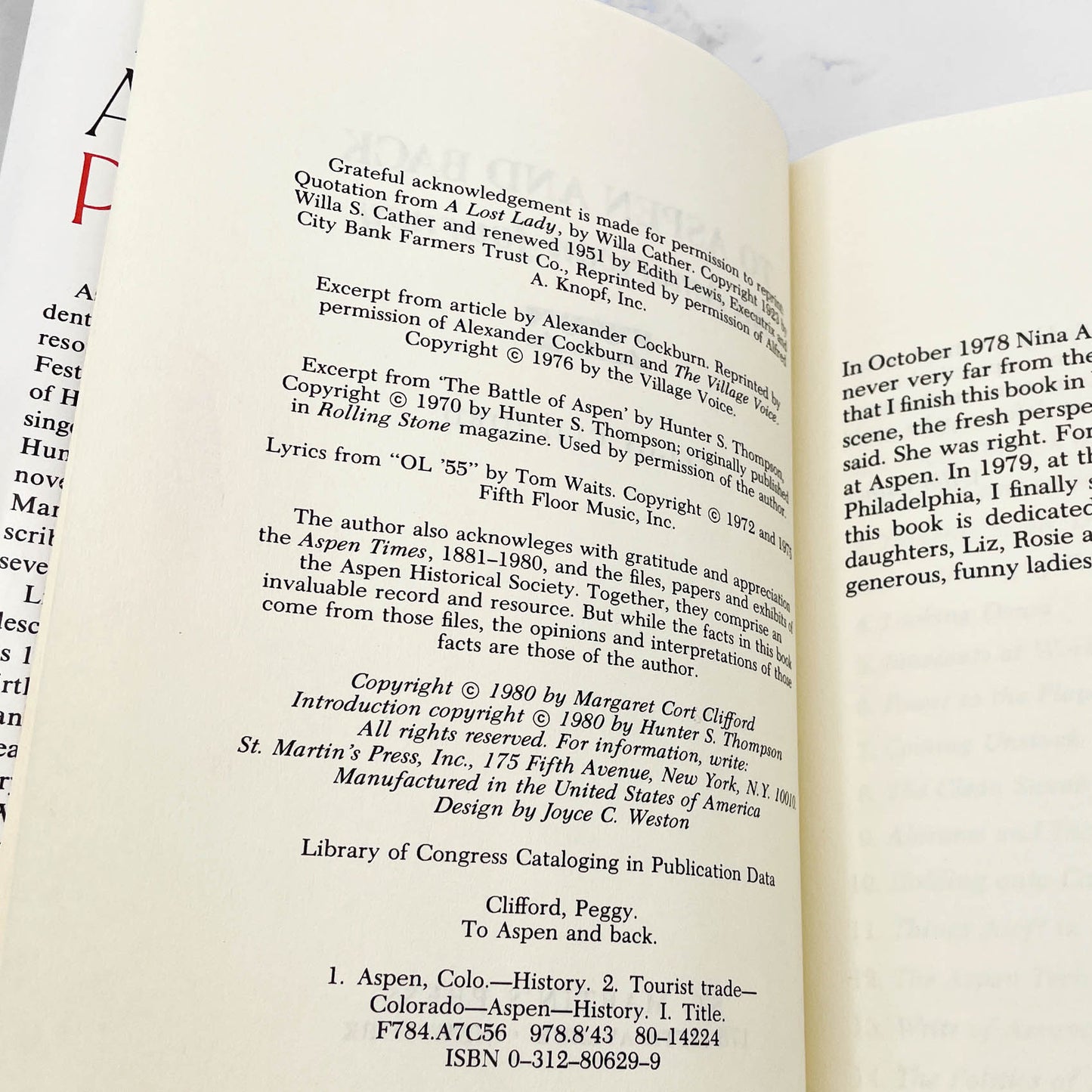To Aspen and Back: An American Journey by Peggy Clifford w. Intro by Hunter S. Thompson [FIRST EDITION • FIRST PRINTING] 1980 • St. Martin's Press