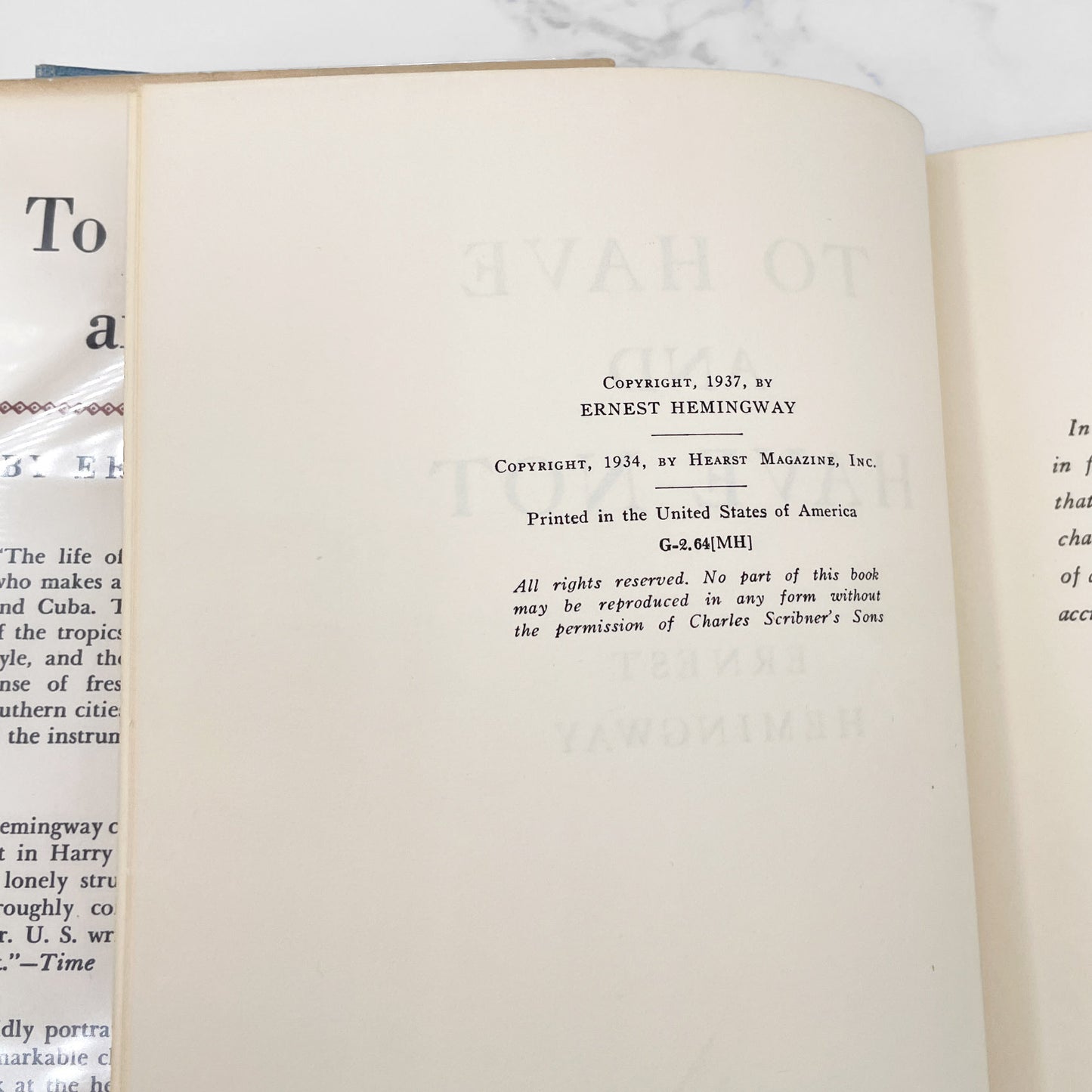 To Have and Have Not by Ernest Hemingway [SECOND EDITION HARDCOVER] 1954 • Charles Scribner's Sons