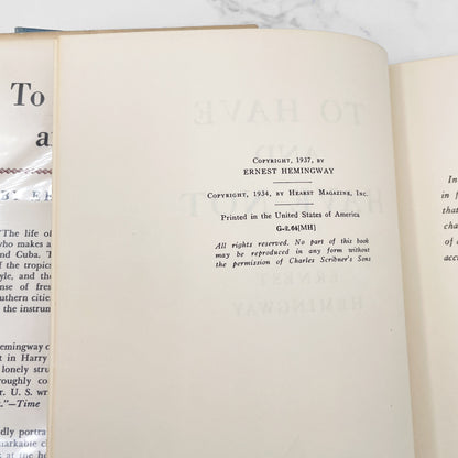 To Have and Have Not by Ernest Hemingway [SECOND EDITION HARDCOVER] 1954 • Charles Scribner's Sons