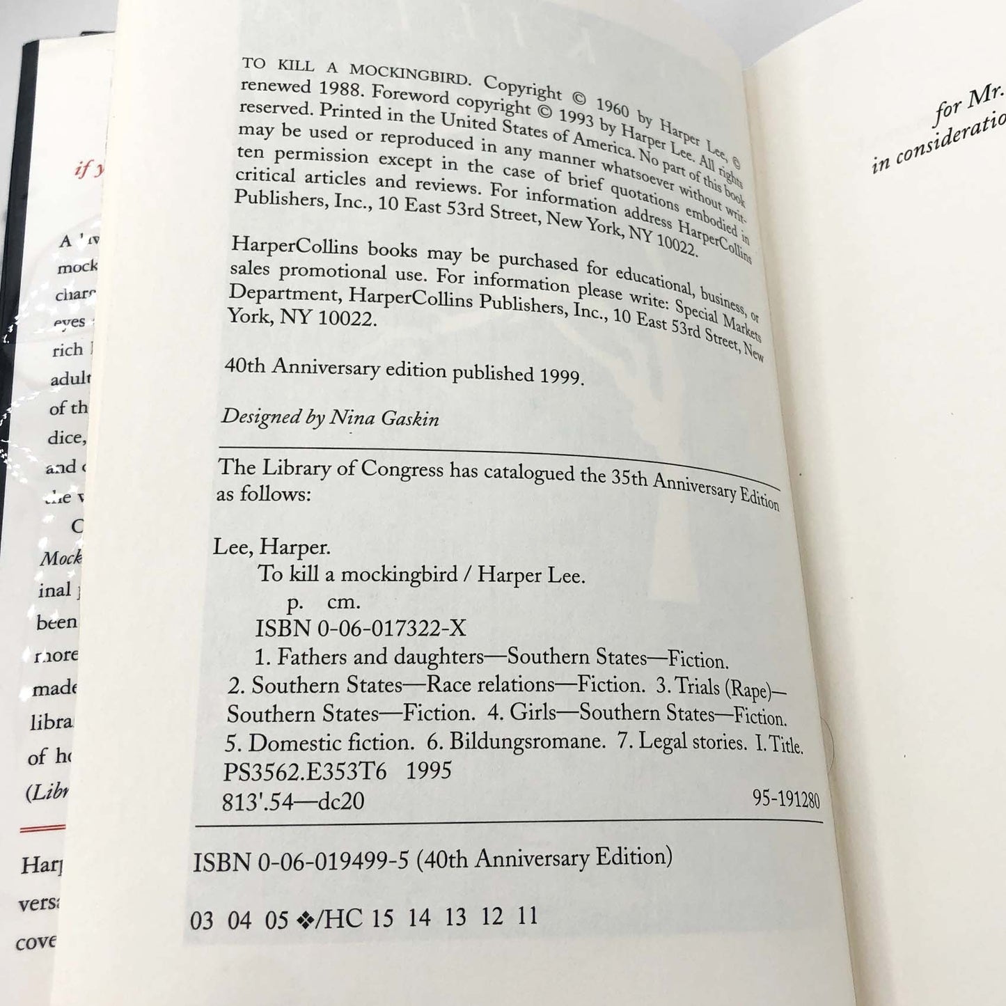 To Kill a Mockingbird by Harper Lee [40th ANNIVERSARY HARDCOVER] 1999 • Harper Collins