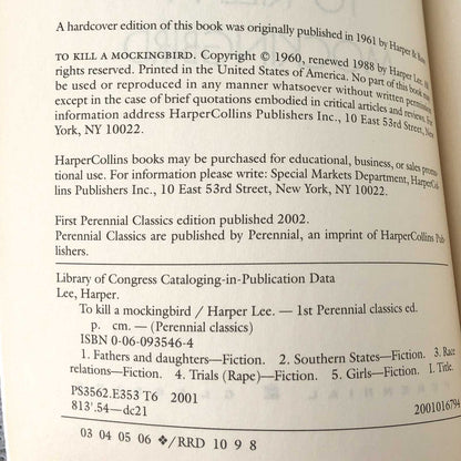 To Kill a Mockingbird by Harper Lee [TRADE PAPERBACK] 2002 • Perennial Classics