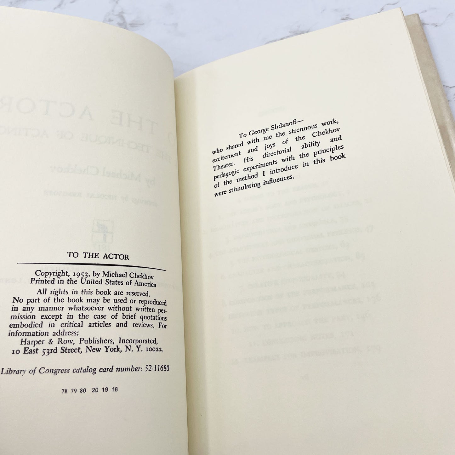 To the Actor on the Technique of Acting by Michael Chekhov [FIRST EDITION] 1953 • Harper & Row
