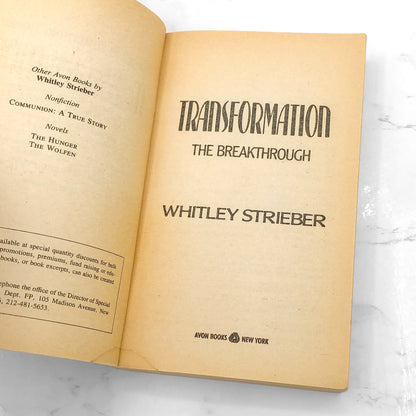 Transformation: The Breakthrough by Whitley Strieber [FIRST PAPERBACK PRINTING] 1989 • Avon