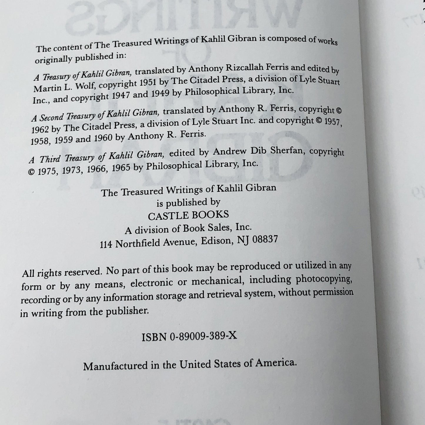 The Treasured Writings of Kahlil Gibran [HARDCOVER OMNIBUS] Castle Books