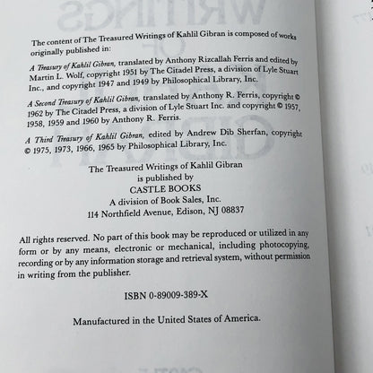 The Treasured Writings of Kahlil Gibran [HARDCOVER OMNIBUS] Castle Books