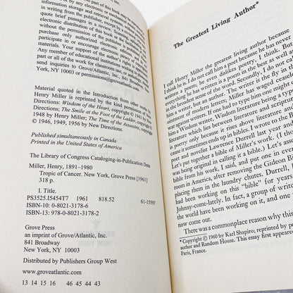 Tropic of Cancer by Henry Miller [TRADE PAPERBACK] 1999 • Grove Press