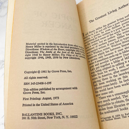 Tropic of Cancer by Henry Miller [1973 PAPERBACK] • Ballantine Books