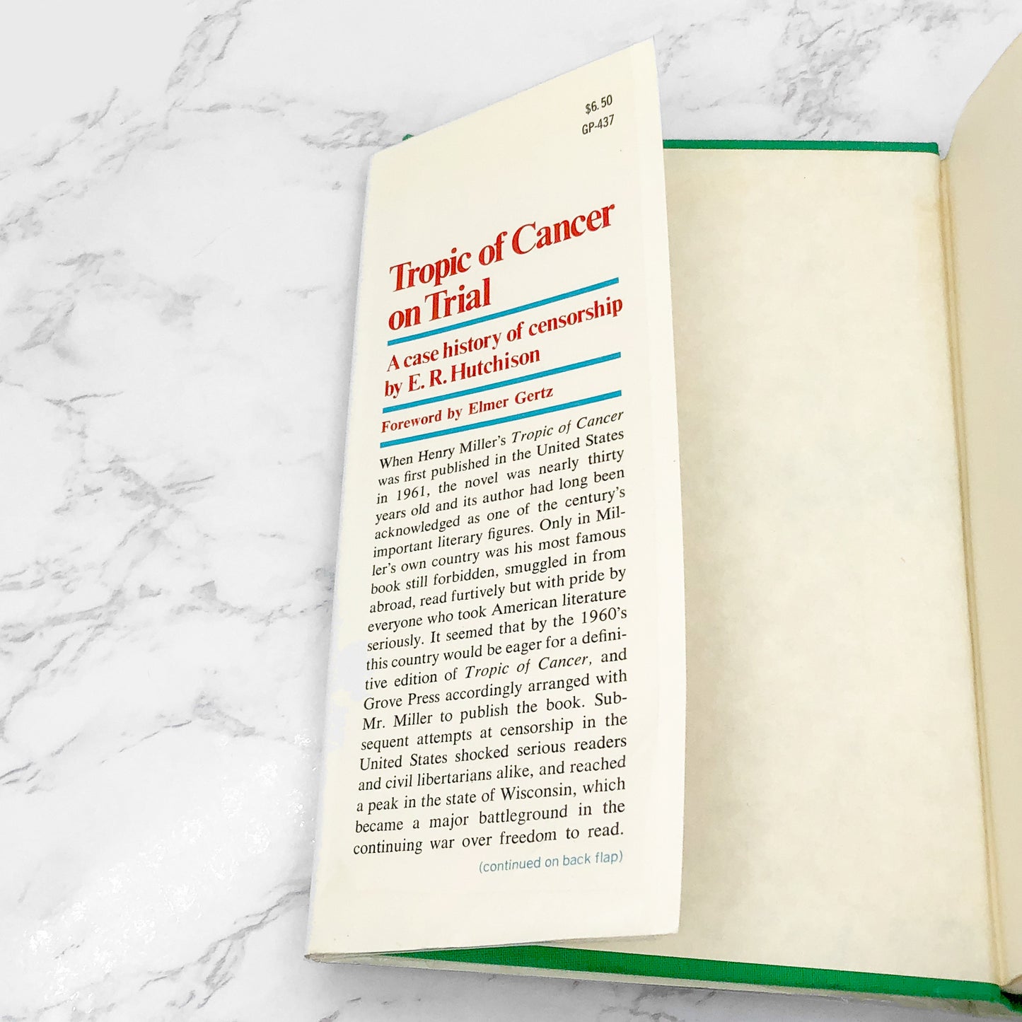 Tropic Of Cancer On Trial: A Case History Of Censorship by E.R. Hutchison [FIRST EDITION] 1968 • Grove Press