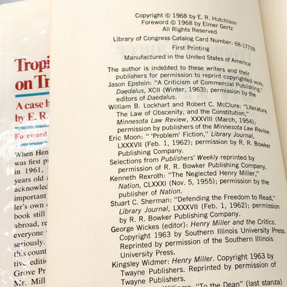 Tropic Of Cancer On Trial: A Case History Of Censorship by E.R. Hutchison [FIRST EDITION] 1968 • Grove Press