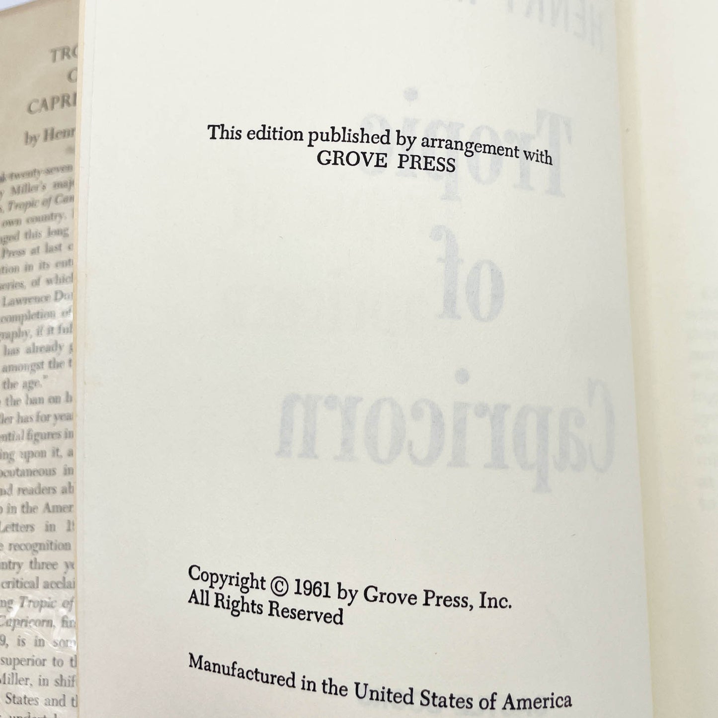 Tropic of Capricorn by Henry Miller [HARDCOVER RE-PRINT] 1961 • Castle Books