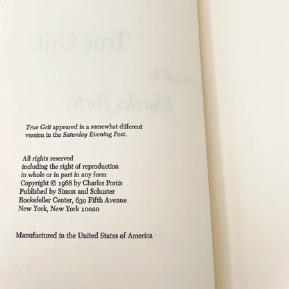 True Grit by Charles Portis [FIRST BOOK CLUB EDITION] 1968 • Simon & Schuster