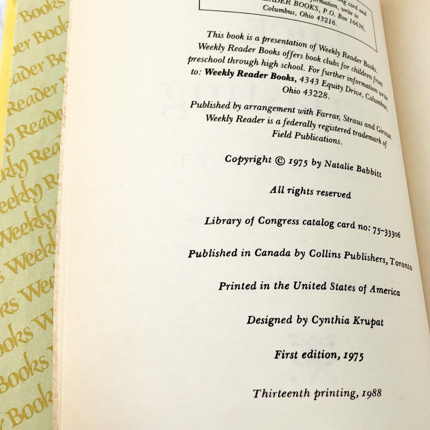 Tuck Everlasting by Natalie Babbitt [1988 HARDCOVER] BCE • Weekly Reader