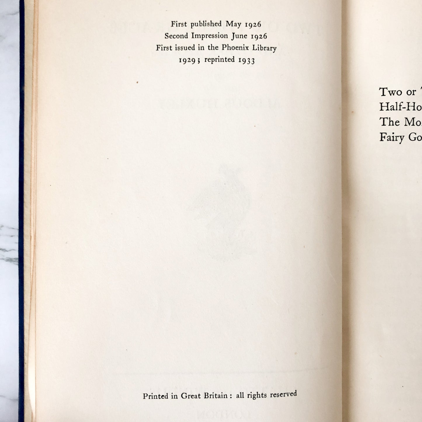 Two or Three Graces and Other Stories by Aldous Huxley [U.K. FIRST EDITION] 1933 • Chatto & Windus
