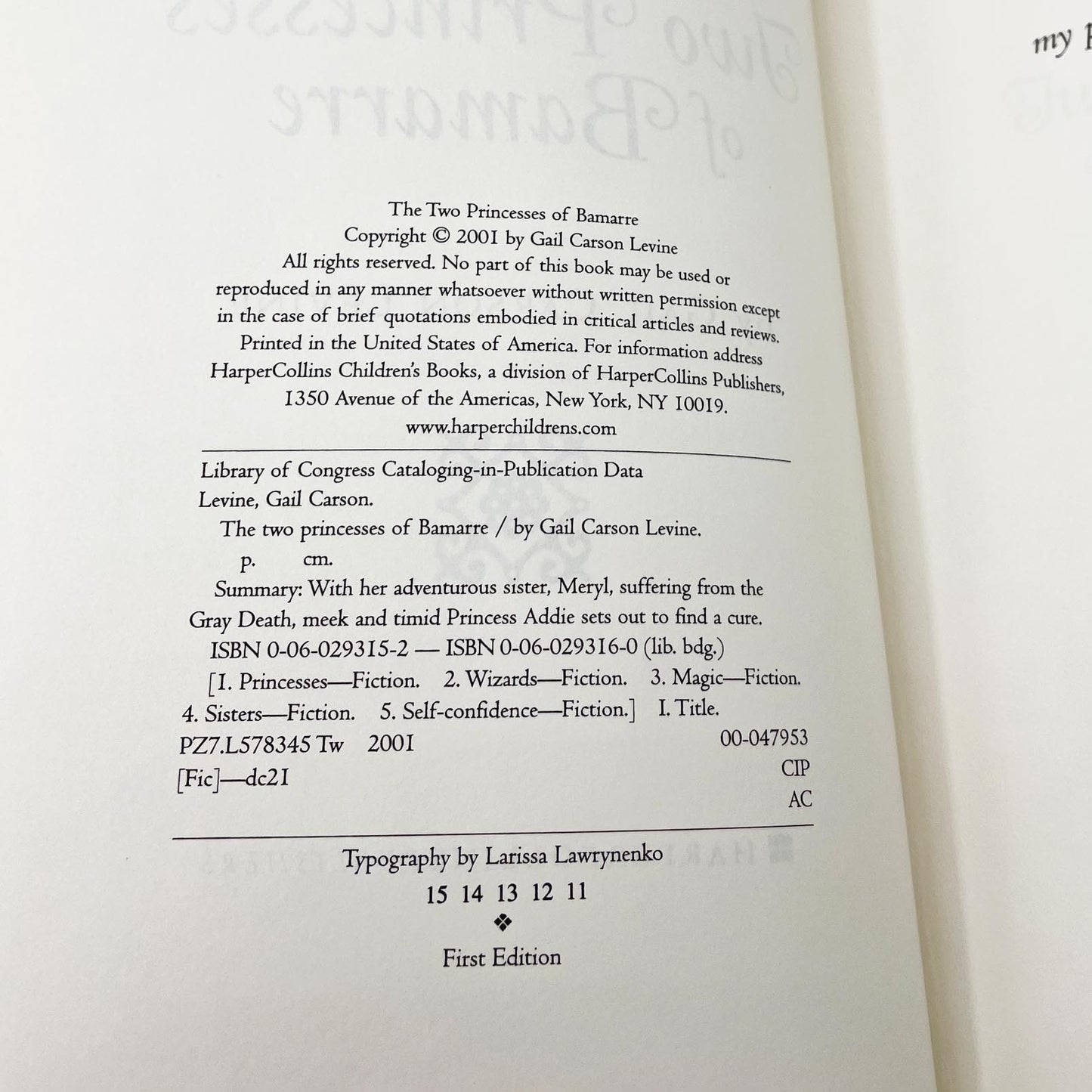 The Two Princesses of Bamarre by Gail Carson Levine [FIRST EDITION] 2001 • Harper Collins