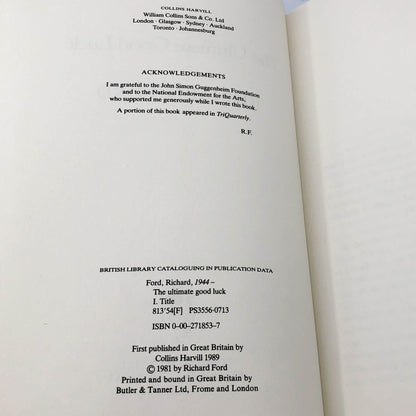 The Ultimate Good Luck by Richard Ford [U.K. FIRST EDITION] 1989 • Collins