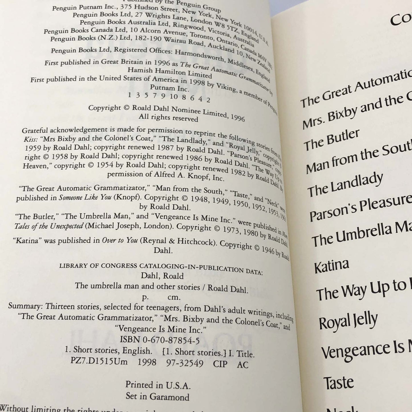 The Umbrella Man & Other Stories by Roald Dahl [U.S. FIRST EDITION • FIRST PRINTING] 1998 • Viking