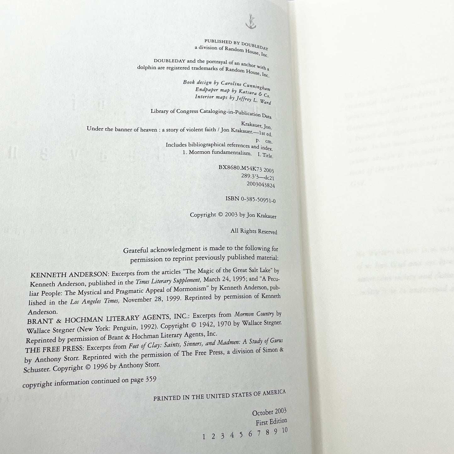 Under the Banner of Heaven: A Story of Violent Faith by Jon Krakauer [FIRST EDITION • FIRST PRINTING] 2003 • Doubleday