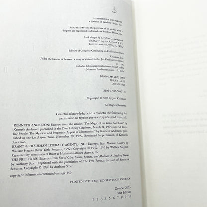 Under the Banner of Heaven: A Story of Violent Faith by Jon Krakauer [FIRST EDITION • FIRST PRINTING] 2003 • Doubleday