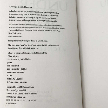 Under the Skin by Michel Faber [TRADE PAPERBACK] 2001 • Harvest Books