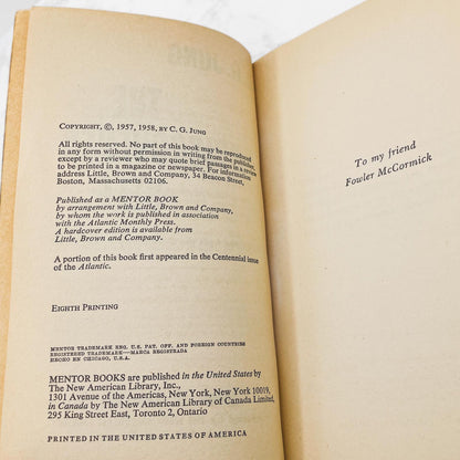 The Undiscovered Self by C.G. Jung [FIRST PAPERBACK EDITION] 1959 • Mentor Books