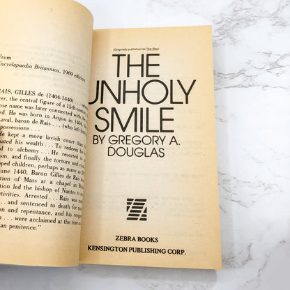The Unholy Smile by Gregory A. Douglas [FIRST EDITION PAPERBACK] 1979 • Zebra Horror • Mint!