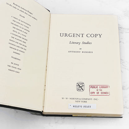 Urgent Copy: Literary Studies by Anthony Burgess [FIRST EDITION • FIRST PRINTING] 1968 • Norton