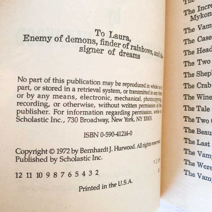 Vampires, Werewolves & Other Demons by Bernhardt J. Hurwood [FIRST EDITION PAPERBACK] 1972 • Scholastic