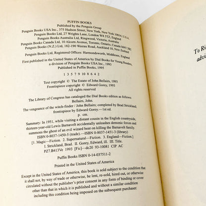 The Vengeance of the Witch-Finder by John Bellairs [FIRST PAPERBACK PRINTING] 1995 • Puffin