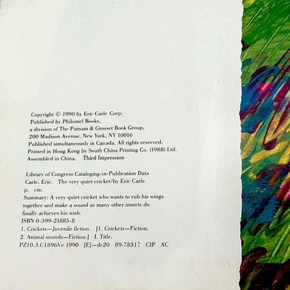 The Very Quiet Cricket by Eric Carle [FIRST EDITION] 1990 • Philomel Books