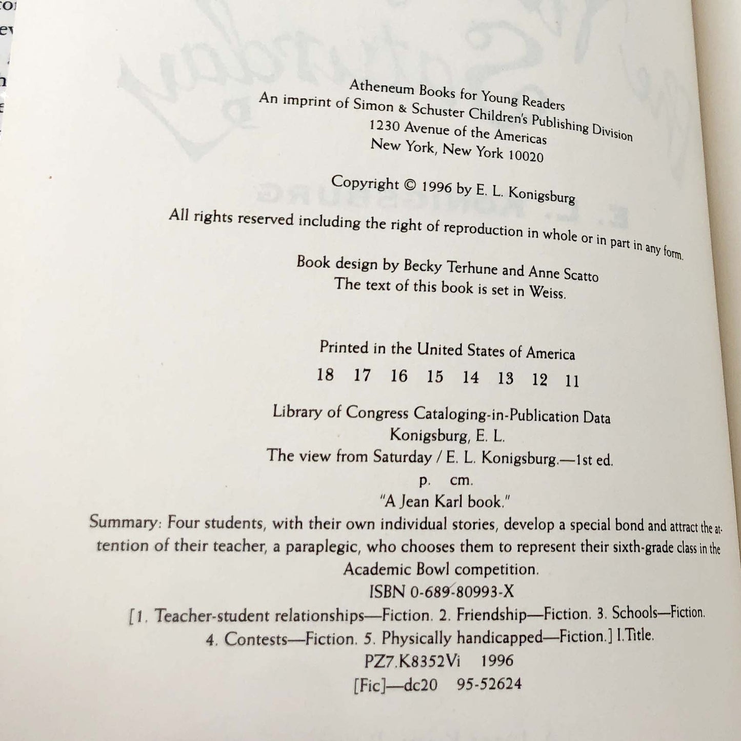 The View from Saturday by E.L. Konigsburg [FIRST EDITION] 1996 • Atheneum