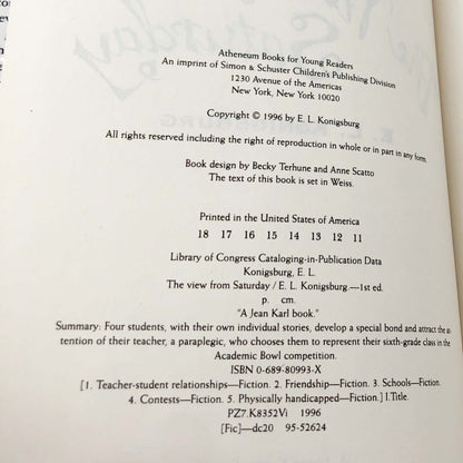 The View from Saturday by E.L. Konigsburg [FIRST EDITION] 1996 • Atheneum