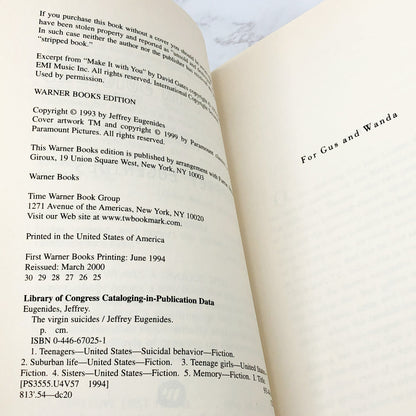 The Virgin Suicides by Jeffrey Eugenides [TRADE PAPERBACK] 1999 • Warner Books