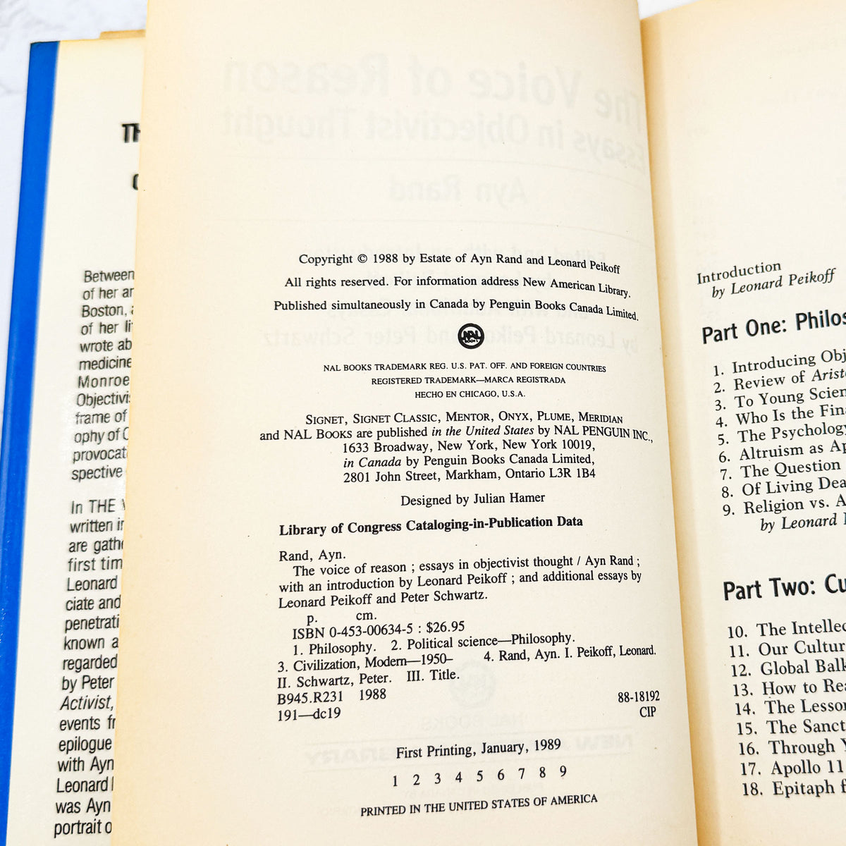 The Voice of Reason: Essays in Objectivist Thought by Ayn Rand [FIRST EDITION • FIRST PRINTING] 1989 • NAL