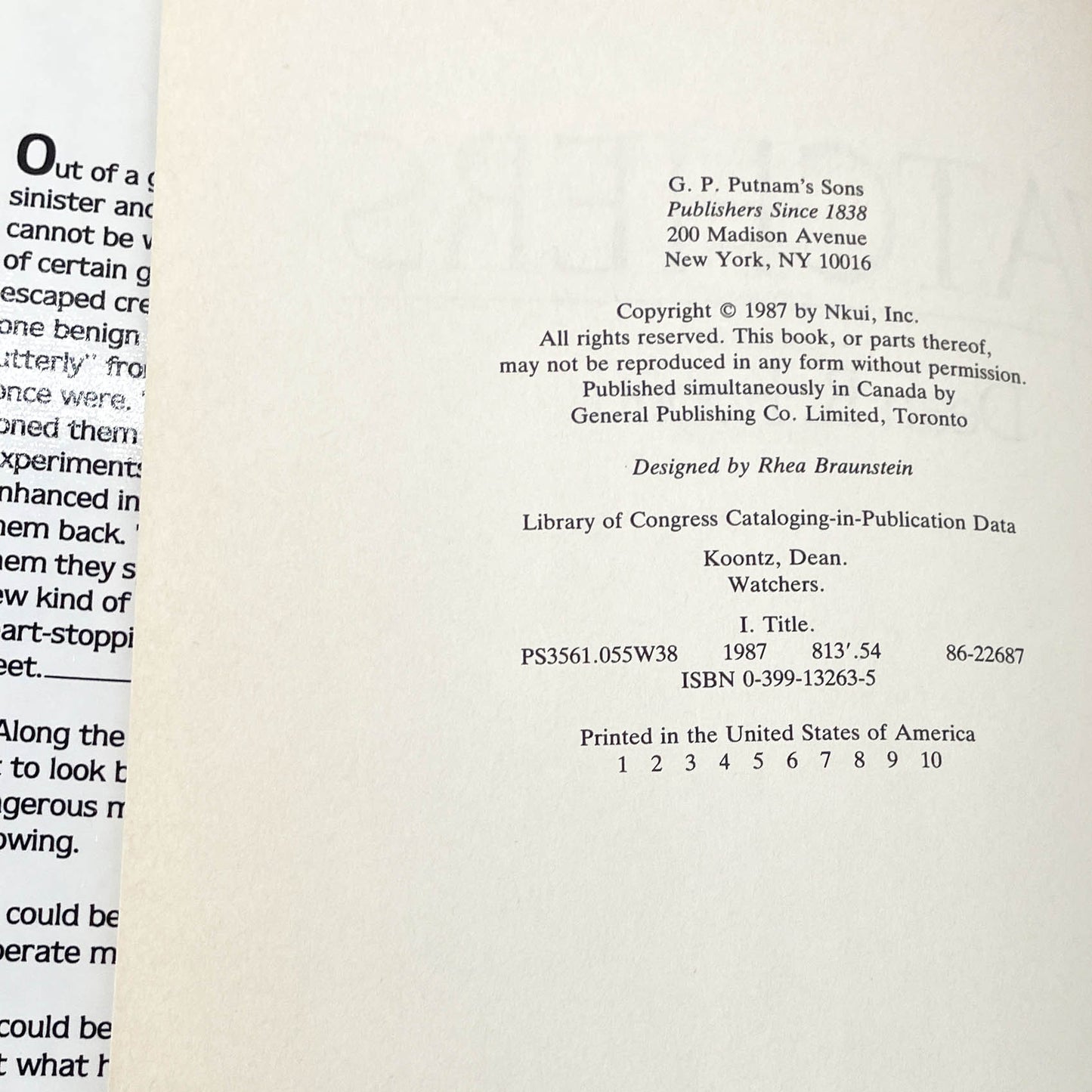 Watchers by Dean Koontz [FIRST EDITION • FIRST PRINTING] • 1987