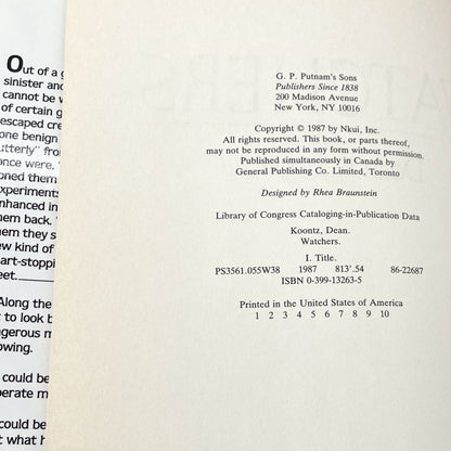 Watchers by Dean Koontz [FIRST EDITION • FIRST PRINTING] • 1987