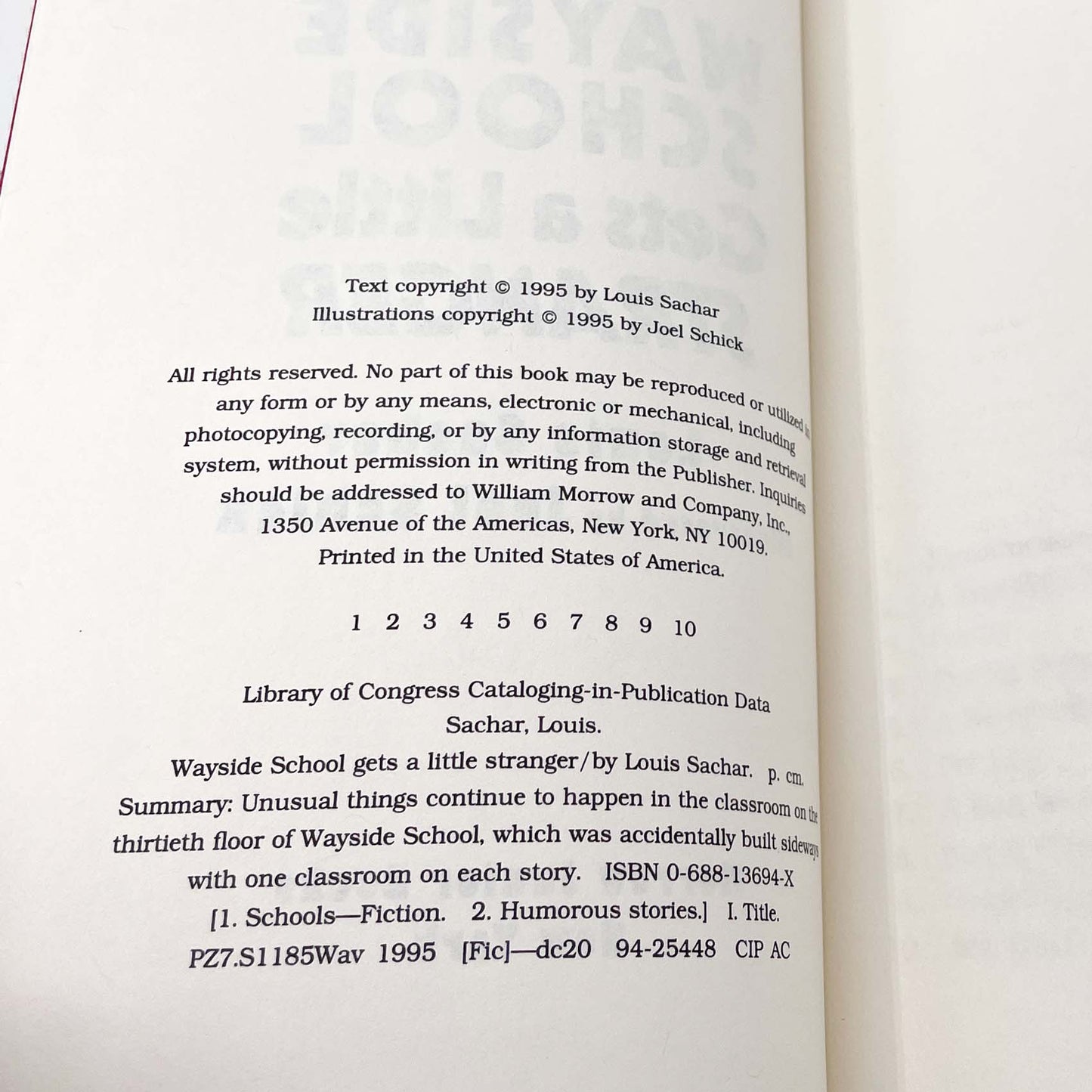 Wayside School Gets A Little Stranger by Louis Sachar [FIRST EDITION • FIRST PRINTING] 1995 • William Morrow