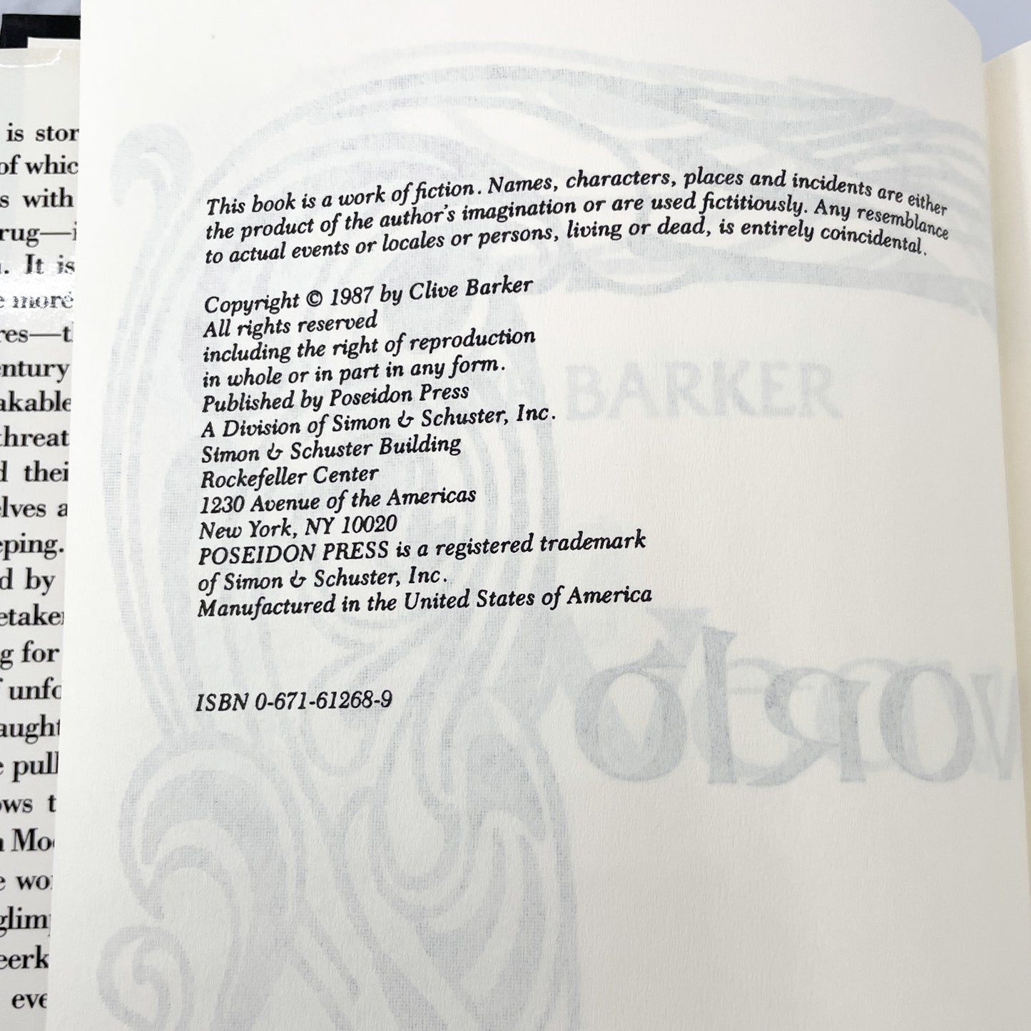 Weave World by Clive Barker [FIRST BOOK CLUB EDITION] 1987 • Hardcover • Poseidon Press