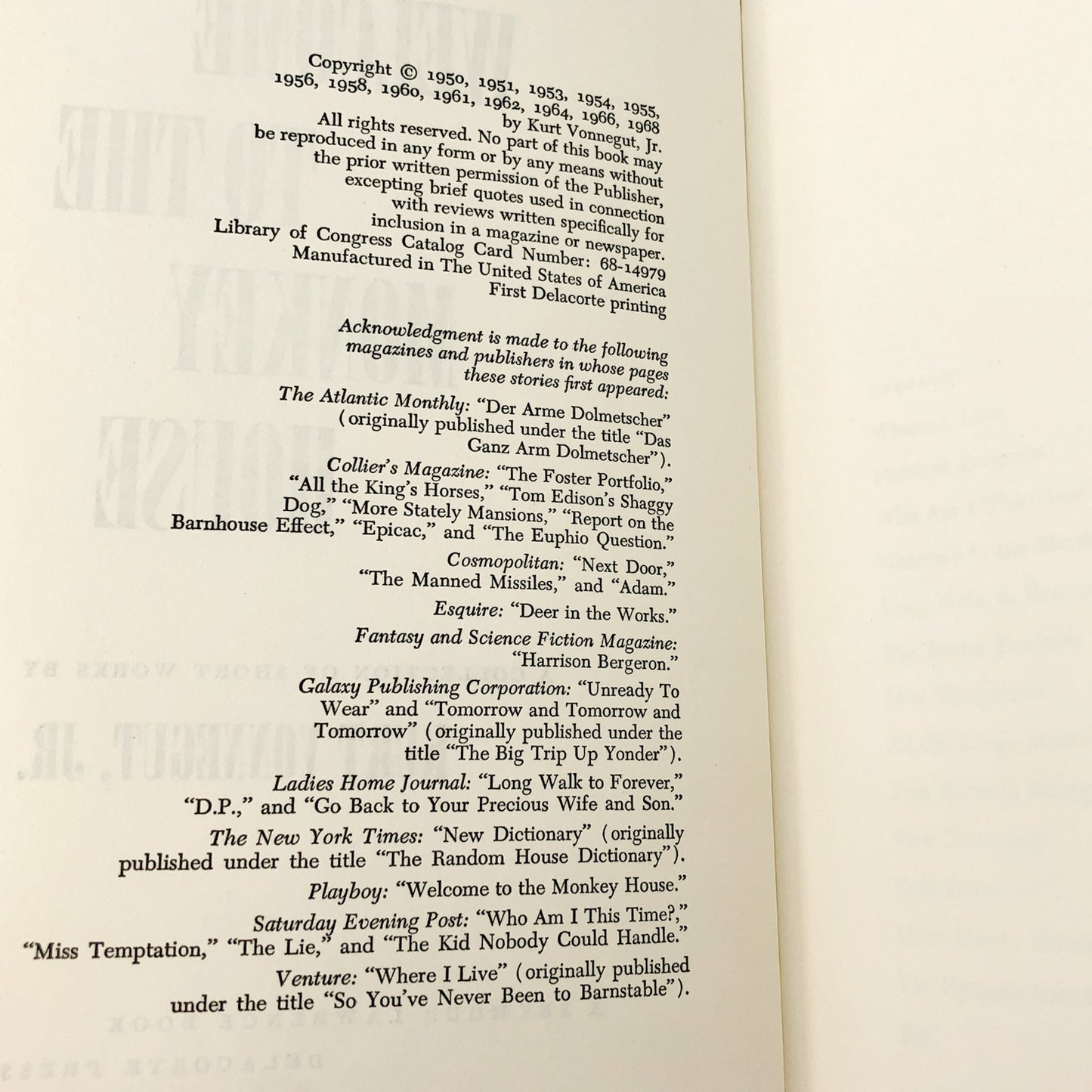 Welcome to the Monkey House by Kurt Vonnegut [FIRST EDITION • FIRST PRINTING] 1968 • Delacorte Press