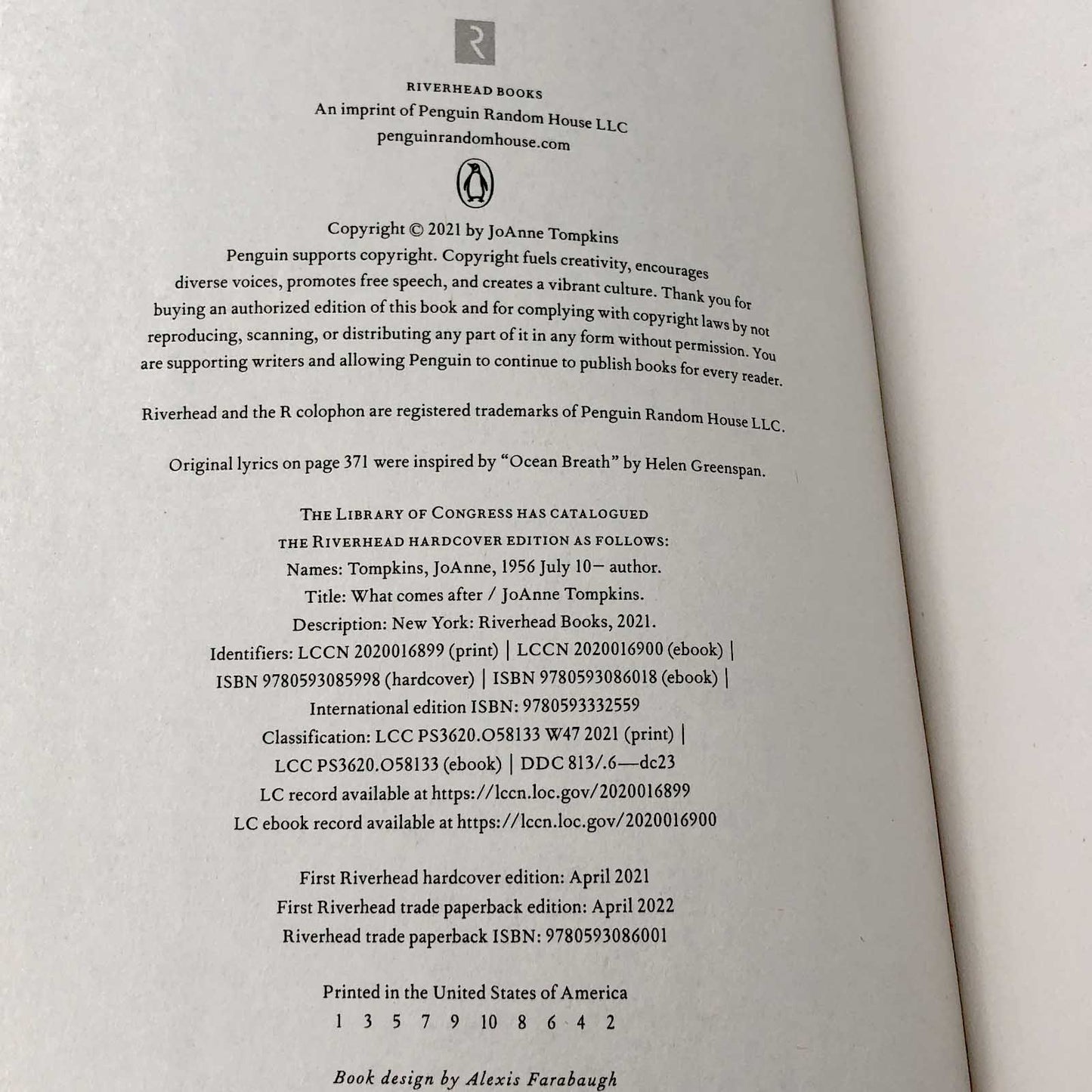 What Comes After by JoAnne Tompkins [TRADE PAPERBACK] 2022 • Riverhead