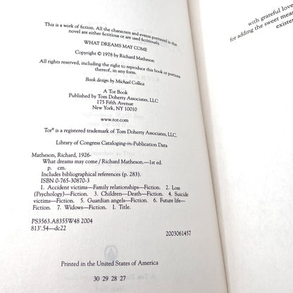 What Dreams May Come by Richard Matheson [TRADE PAPERBACK RE-ISSUE] 2004 • TOR
