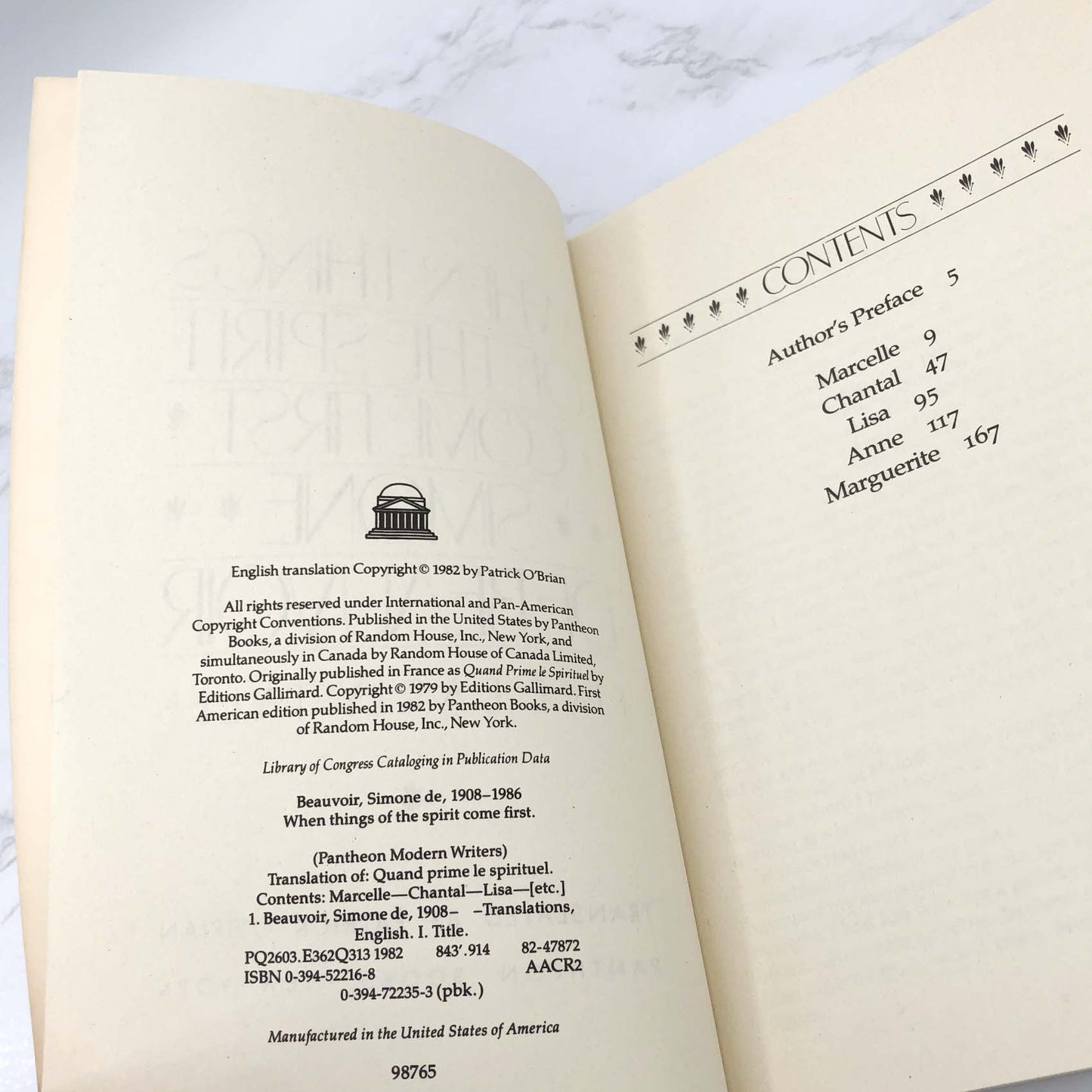 When Things of the Spirit Come First by Simone De Beauvoir [TRADE PAPERBACK] 1982 • Pantheon