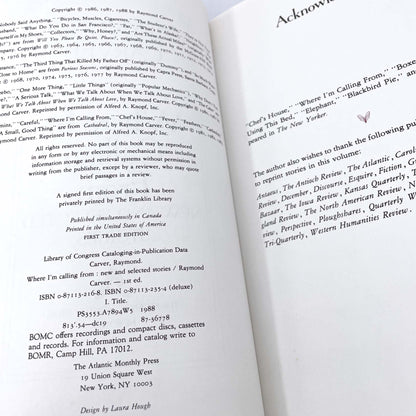 Where I'm Calling From by Raymond Carver [FIRST BOOK CLUB EDITION] 1988 • Atlantic Monthly Press