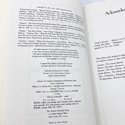 Where I'm Calling From by Raymond Carver [FIRST PAPERBACK PRINTING] 1988 • Atlantic Monthly Press
