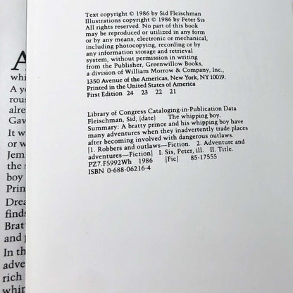 The Whipping Boy by Sid Fleischman [FIRST EDITION] 1986 • Greenwillow Books