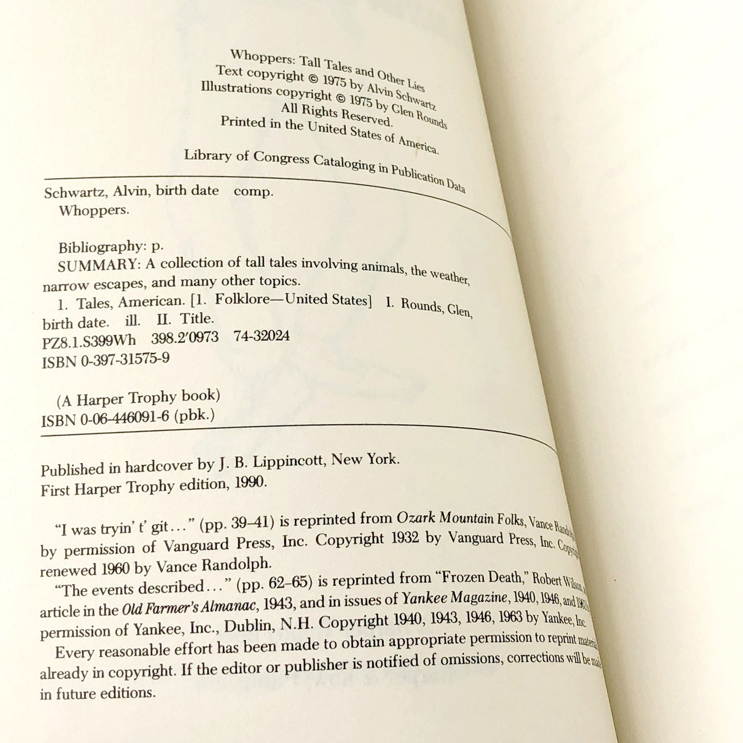 Whoppers: Tall Tales & Other Lies by Alvin Schwartz [TRADE PAPERBACK] 1990