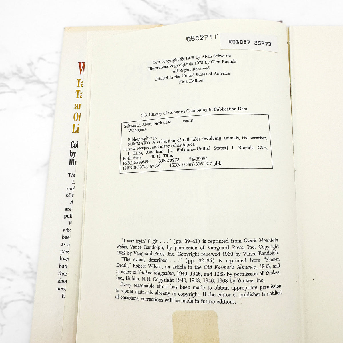 Whoppers: Tall Tales & Other Lies by Alvin Schwartz [FIRST EDITION • FIRST PRINTING] 1975 • J.B. Lippincott *Condition