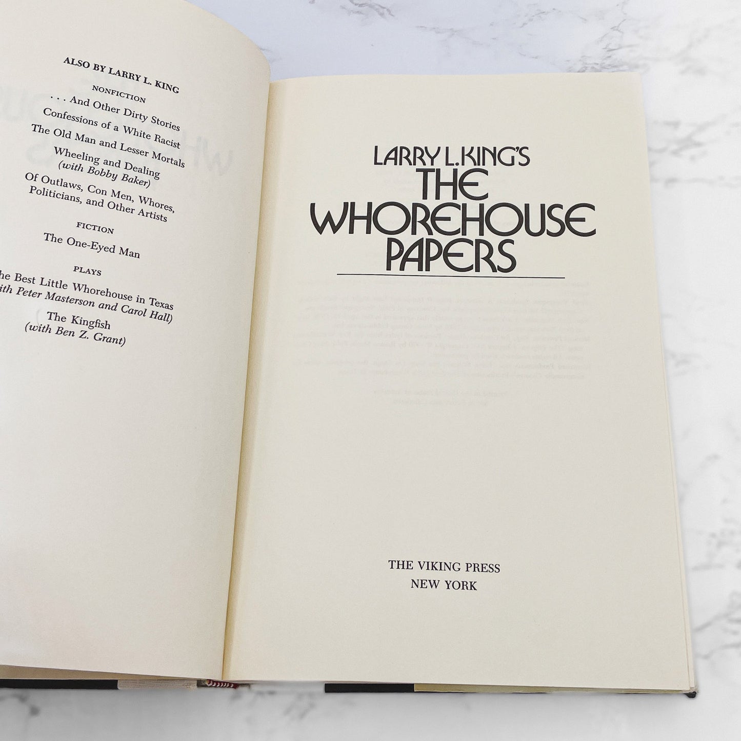 The Whorehouse Papers by Larry L. King [FIRST EDITION • FIRST PRINTING] 1982 • Viking