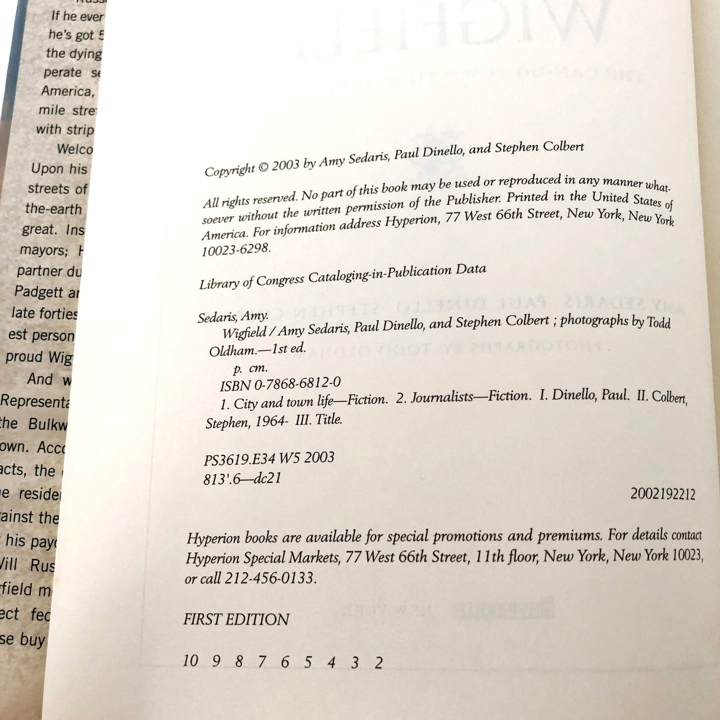 Wigfield by Amy Sedaris, Stephen Colbert & Paul Dinello [FIRST EDITION] 2003 • Hyperion