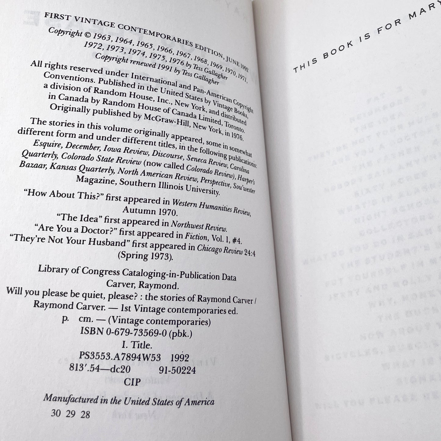 Will You Please Be Quiet, Please? Stories by Raymond Carver [TRADE PAPERBACK] 2002 • Vintage Contemporaries